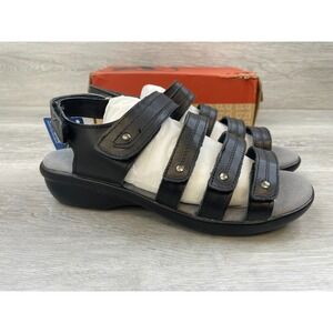 Propet Aurora Women Sandal 6.5 Black Leather Orthotic Wedge Slingback Shoes
